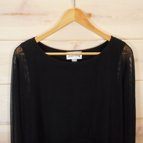 Joseph Ribkoff Size US 12 Black Sheer Sleeve Overlay Dressy Top Evening - Picture 2 of 9